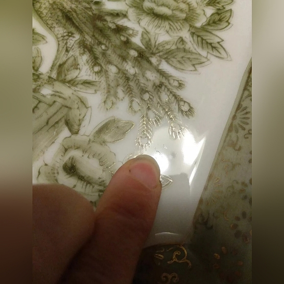 Vintage Japanese JADE GREEN GOLD PEACOCK trinket dish plate floral Asian square - Picture 10 of 10